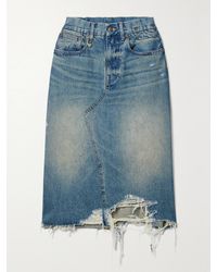 R13 - Jesse Distressed Denim Midi Skirt - Lyst