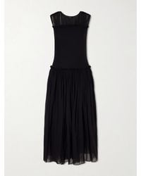 Abadia - Plissé Chiffon-Trimmed Silk-Satin Midi Dress - Lyst