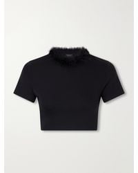 Gucci - Feather-Trimmed Cropped Stretch-Jersey Top - Lyst