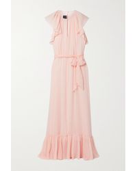 Monique Lhuillier Belted Ruffled Silk-chiffon Gown - Pink
