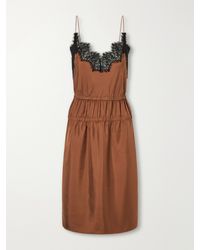Rohe - Camura Lace-Trimmed Shirred Silk-Satin Midi Dress - Lyst