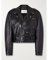 Saint Laurent - Glossed Textured-Leather Biker Jacket - Lyst