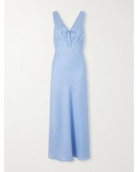 Miguelina - Bow-Detailed Linen-Jacquard Maxi Dress - Lyst
