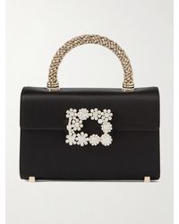 Roger Vivier - Flower Crystal-Embellished Satin Clutch - Lyst