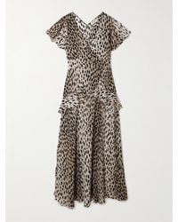 RIXO London - Evie Midikleid Aus Seidenchiffon Mit Leopardenprint Und Rüschen - Lyst