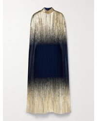 ‎Dima Ayad - Metallic Plissé-Tulle Gown And Cape Set - Lyst