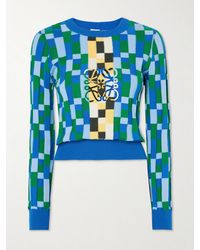 Loewe - Anagram Appliquéd Checked Intarsia Cotton Sweater - Lyst