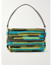 STAUD - Timmy Leather-Trimmed Crocheted Fabric And Raffia Shoulder Bag - Lyst