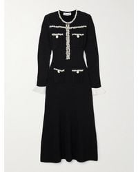 Self-Portrait - Faux Pearl-Embellished Crepe-Trimmed Metallic Ribbed-Knit Midi Dress - Lyst