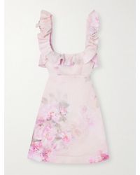Zimmermann - Mini-Robe En Lin À Imprimé Fleuri, Volants Et Découpes Crush Frill - Lyst