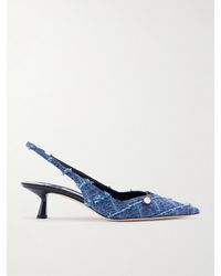 Jimmy Choo - Amita 45 Leather-Trimmed Frayed Denim Slingback Pumps - Lyst
