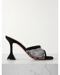 AMINA MUADDI - Lupita Crystal-Embellished Fishnet And Suede Mules - Lyst