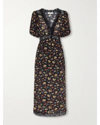 Sea - Kaiya Floral-Print Lace-Trimmed Crepe De Chine Midi Dress - Lyst