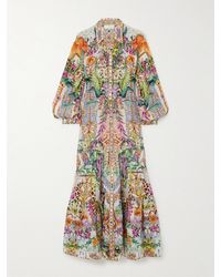 Camilla - Crystal-embellished Tiered Floral-print Silk-crepe Maxi Shirt Dress - Lyst