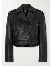 Balmain - Cropped Belted Leather Biker Jacket - Lyst
