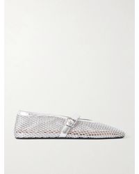 Alaïa - Metallic Leather-Trimmed Mesh Ballet Flats - Lyst