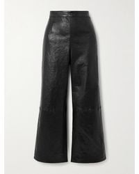 FRAME - Crinkled Cropped High-Rise Wide-Leg Leather Pants - Lyst