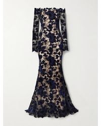 Oscar de la Renta - Off-The-Shoulder Appliquéd Velvet And Guipure Lace Gown - Lyst