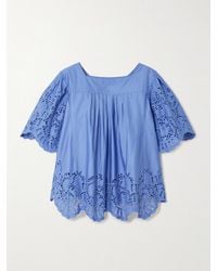 Thierry Colson - Scarletta Pleated Broderie Anglaise Cotton-Poplin Blouse - Lyst