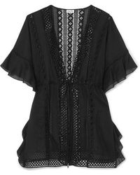 Charo Ruiz Frida Crocheted Lace-paneled Cotton-blend Kaftan - Black