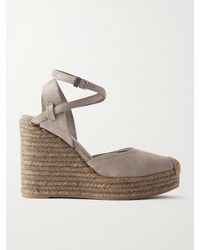 Brunello Cucinelli - 80 Embellished Suede Platform Wedge Espadrille Sandals - Lyst
