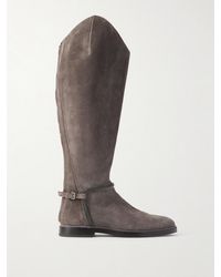 Brunello Cucinelli - Buckled Bead-Embellished Suede Knee Boots - Lyst
