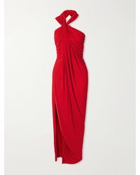 Balmain - Draped Halterneck Jersey Maxi Dress - Lyst