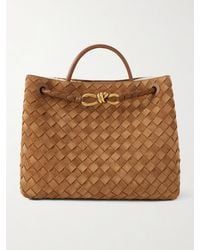 Bottega Veneta - Andiamo Medium Shearling-Lined Leather-Trimmed Intrecciato Suede Tote - Lyst