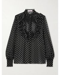 Valentino Garavani - Bluse Aus Seidenchiffon Mit Polka-Dots, Spitzeneinsatz Und Rüschen - Lyst