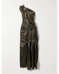 Dries Van Noten - One-Shoulder Gathered Pleated Satin Midi Dress - Lyst