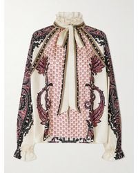 Etro - Pussy-Bow Ruffled Printed Silk-Twill Blouse - Lyst