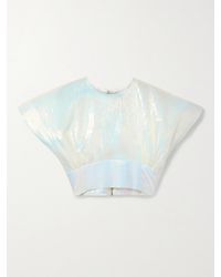 Christopher John Rogers - Cropped Iridescent Textured Silk-Organza Top - Lyst