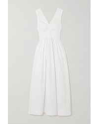 STAUD Gloria Gathered Stretch-cotton Poplin Maxi Dress - White