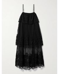 Sea - Arielle Tiered Embroidered Tulle Midi Dress - Lyst