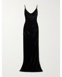 Balmain - Maxikleid Aus Samt Mit Verzierungen - Lyst