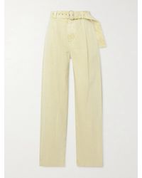 Jil Sander - Belted Pleated Cotton-Canvas Straight-Leg Pants - Lyst