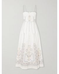 Emporio Sirenuse - Valya Embroidered Pleated Cotton-Poplin Midi Dress - Lyst