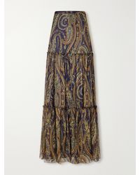 Etro - Tiered Paisley-Print Metallic Silk-Blend Chiffon Maxi Skirt - Lyst