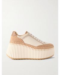 Chloé - Nama Suede-Trimmed Leather Platform Sneakers - Lyst