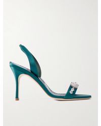 Manolo Blahnik - Lamisan 90 Crystal-Embellished Satin Slingback Sandals - Lyst