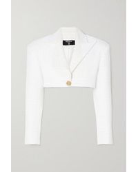 Balmain Blazer Raccourci En Tweed - Blanc