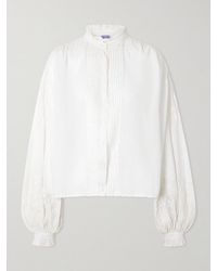 Thierry Colson - Slava Ruched Pleated Embroidered Cotton-Voile Shirt - Lyst