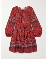Ulla Johnson - Abri Minikleid Aus Bedrucktem Voile Aus Einer Baumwollmischung Mit Bindegürtel - Lyst