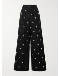 Valentino Garavani - Bow-Embellished Wool And Silk-Blend Twill Wide-Leg Pants - Lyst