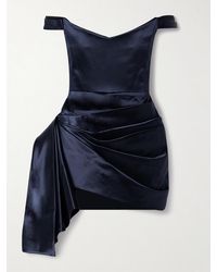 Alex Perry - Off-The-Shoulder Draped Cotton And Silk-Blend Duchesse-Satin Mini Dress - Lyst