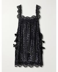 Loretta Caponi - Fiocchini Bow-Detailed Sequin-Embellished Lace-Trimmed Organza Mini Dress - Lyst