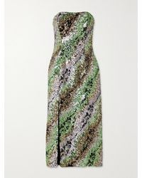 Halpern - Strapless Striped Sequined Tulle Midi Dress - Lyst