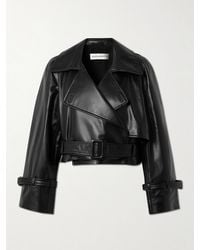 Nour Hammour - Hatti Cropped Belted Leather Jacket - Lyst
