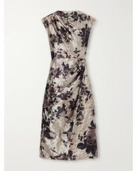 Erdem - Floral-Print Gathered Crinkled-Satin Midi Dress - Lyst