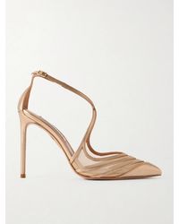 Aquazzura - Alana 105 Metallic Leather And Mesh Pumps - Lyst